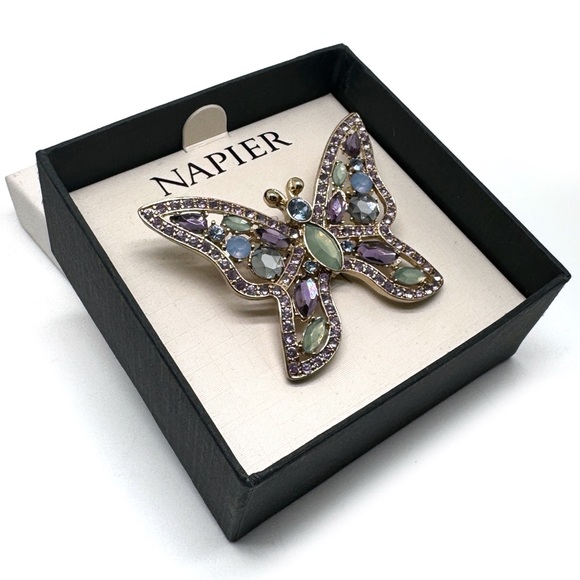Napier Multicolored Rhinestone Butterfly Brooch - Picture 3 of 11